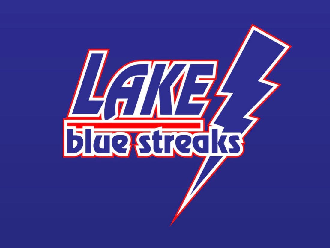 Lake Blue Streaks logo in royal blue, red, and white