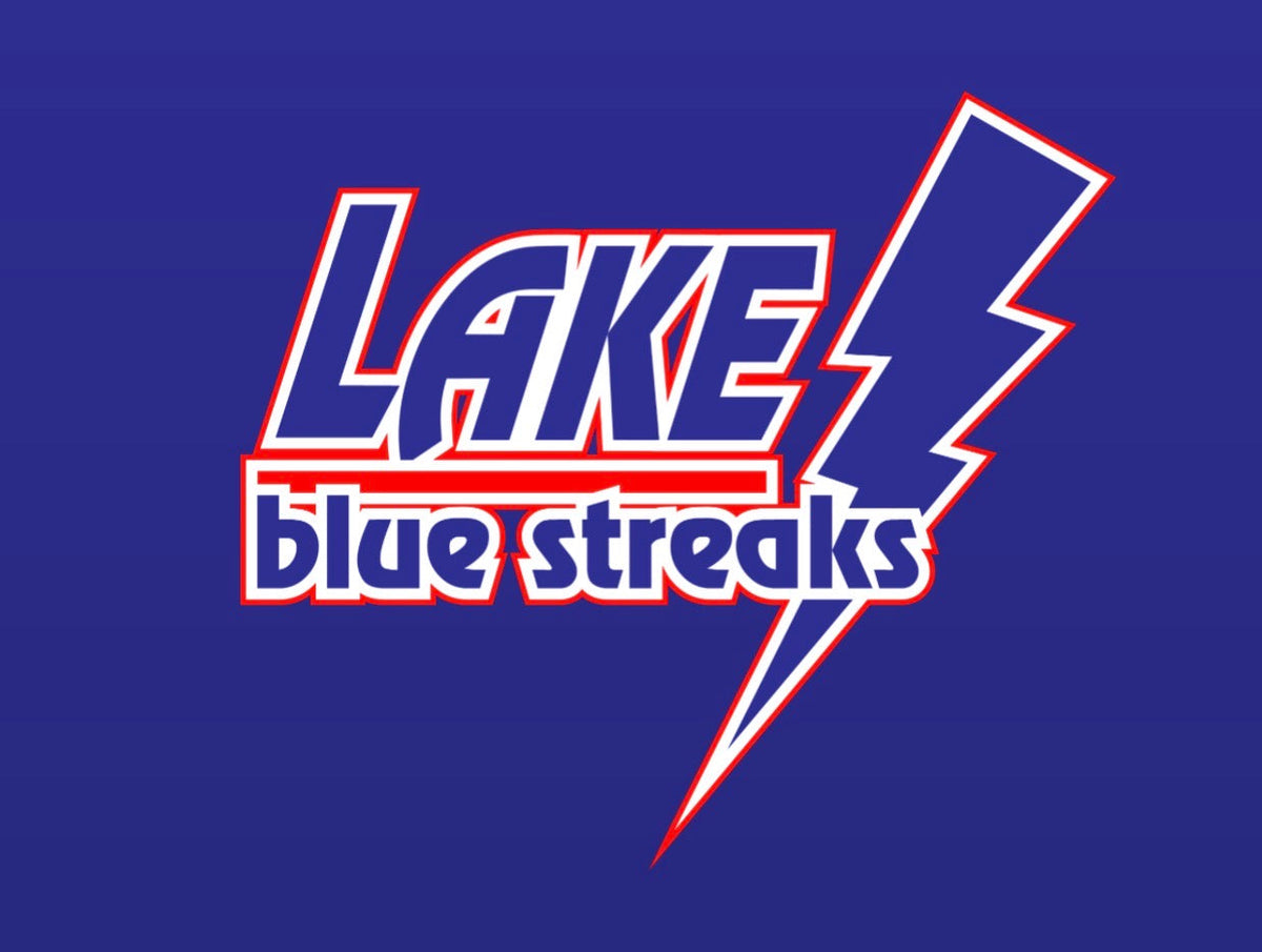 Lake Blue Streaks logo in royal blue, red, and white