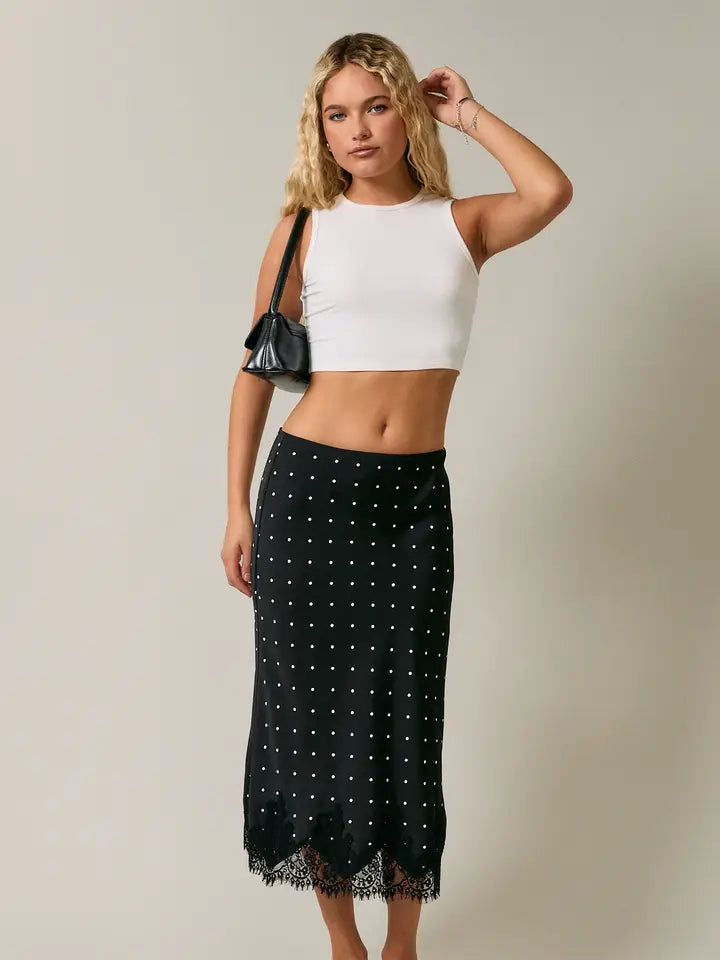 Midnight Dot Lace Midi Skirt