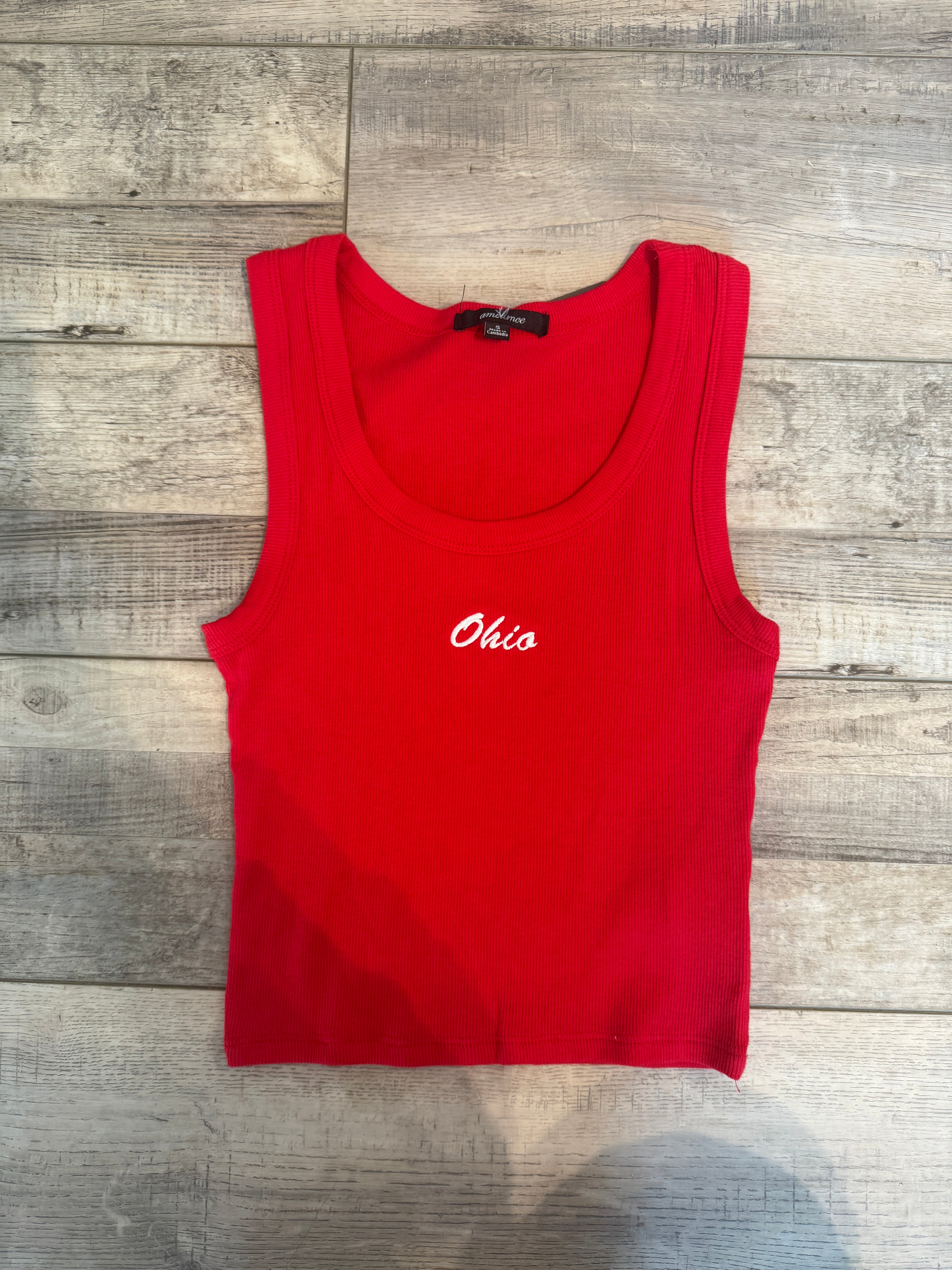 Ohio Script Ribbed Tank Top – Red/White