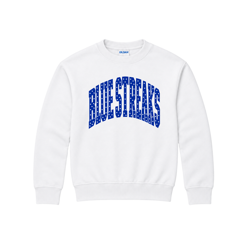 Lake Blue Streaks youth crewneck sweatshirt in white