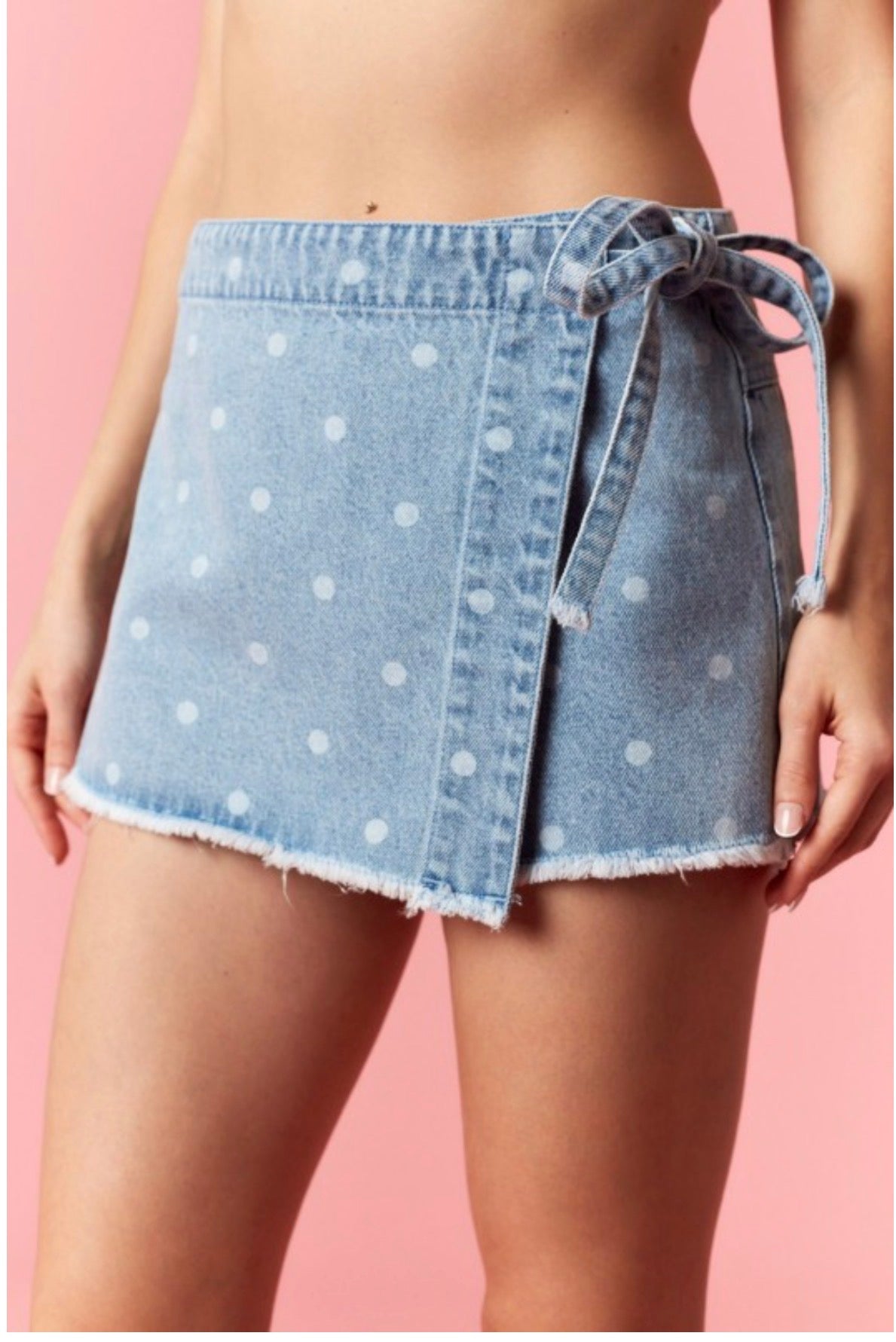 Dotty Denim Wrap Skort