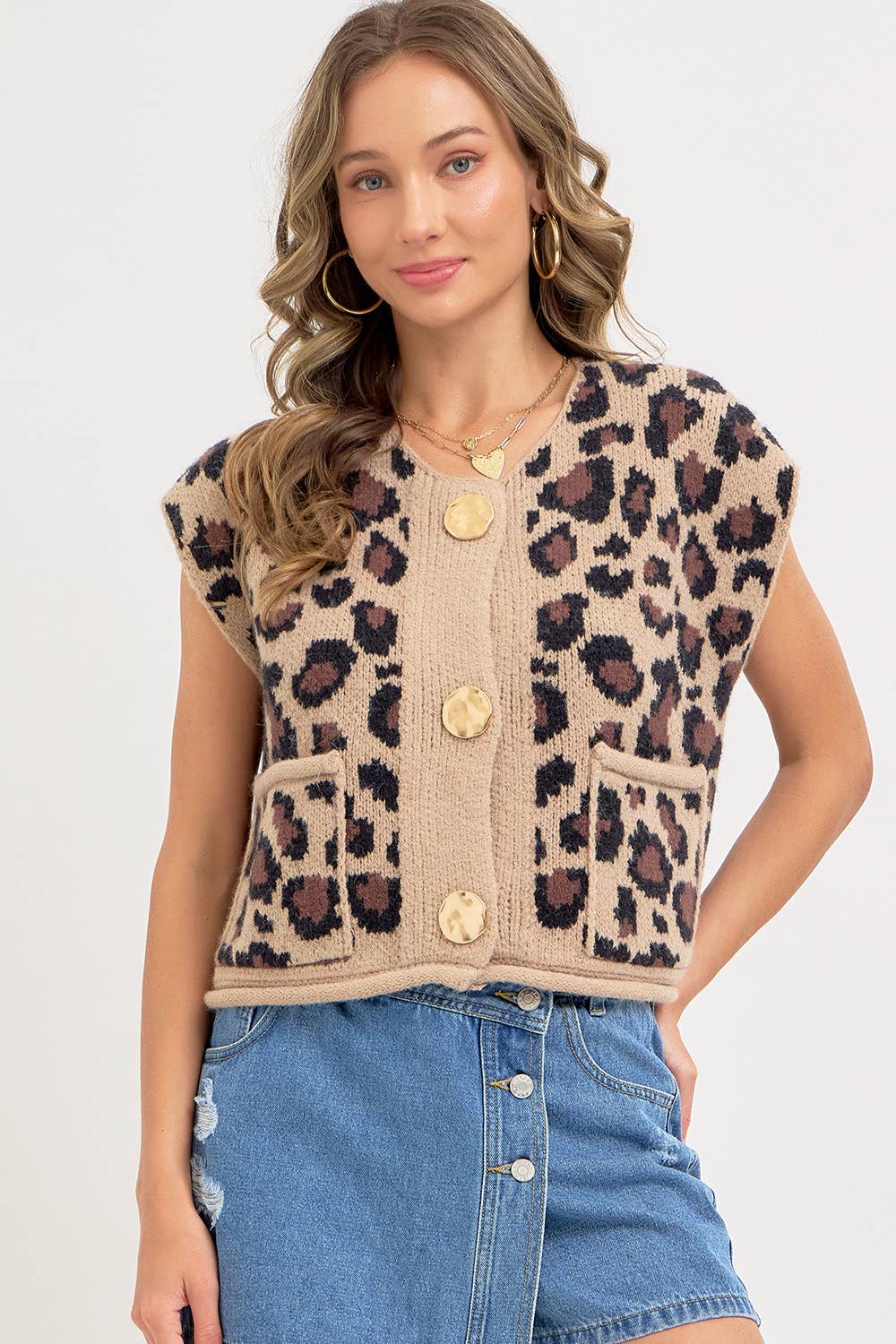 Leopard Print Button Up Sweater Top