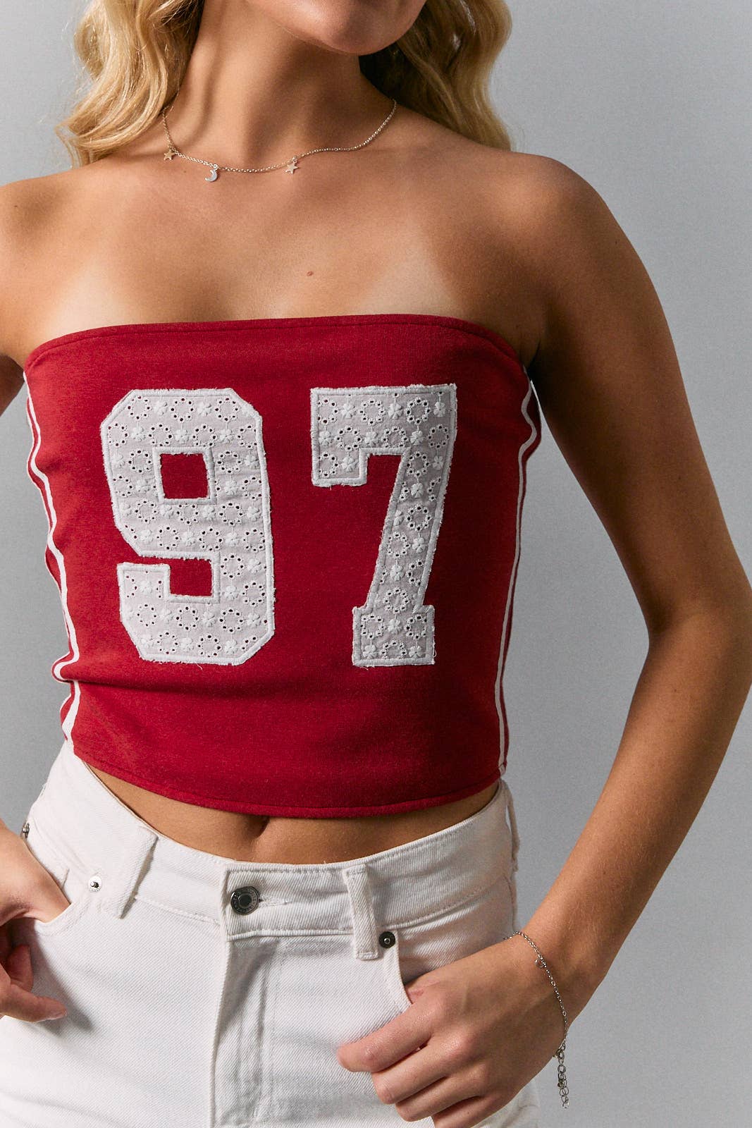 Game Day 97 Eyelet Tube Top – Red/White