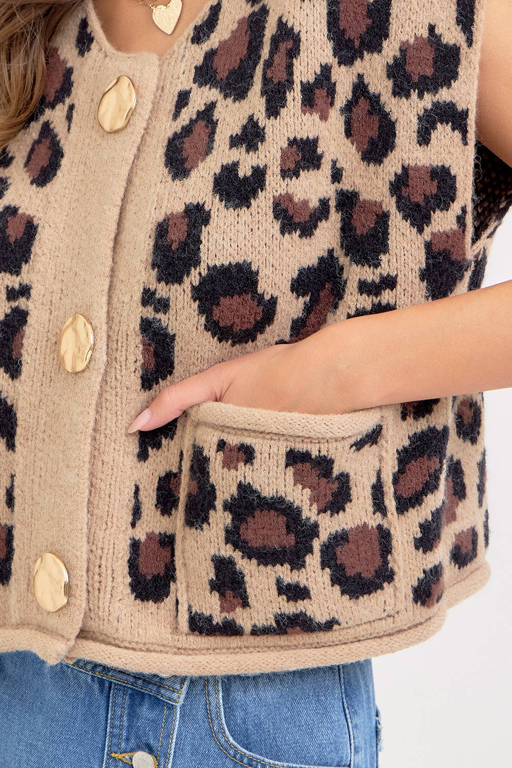 Leopard Print Button Up Sweater Top
