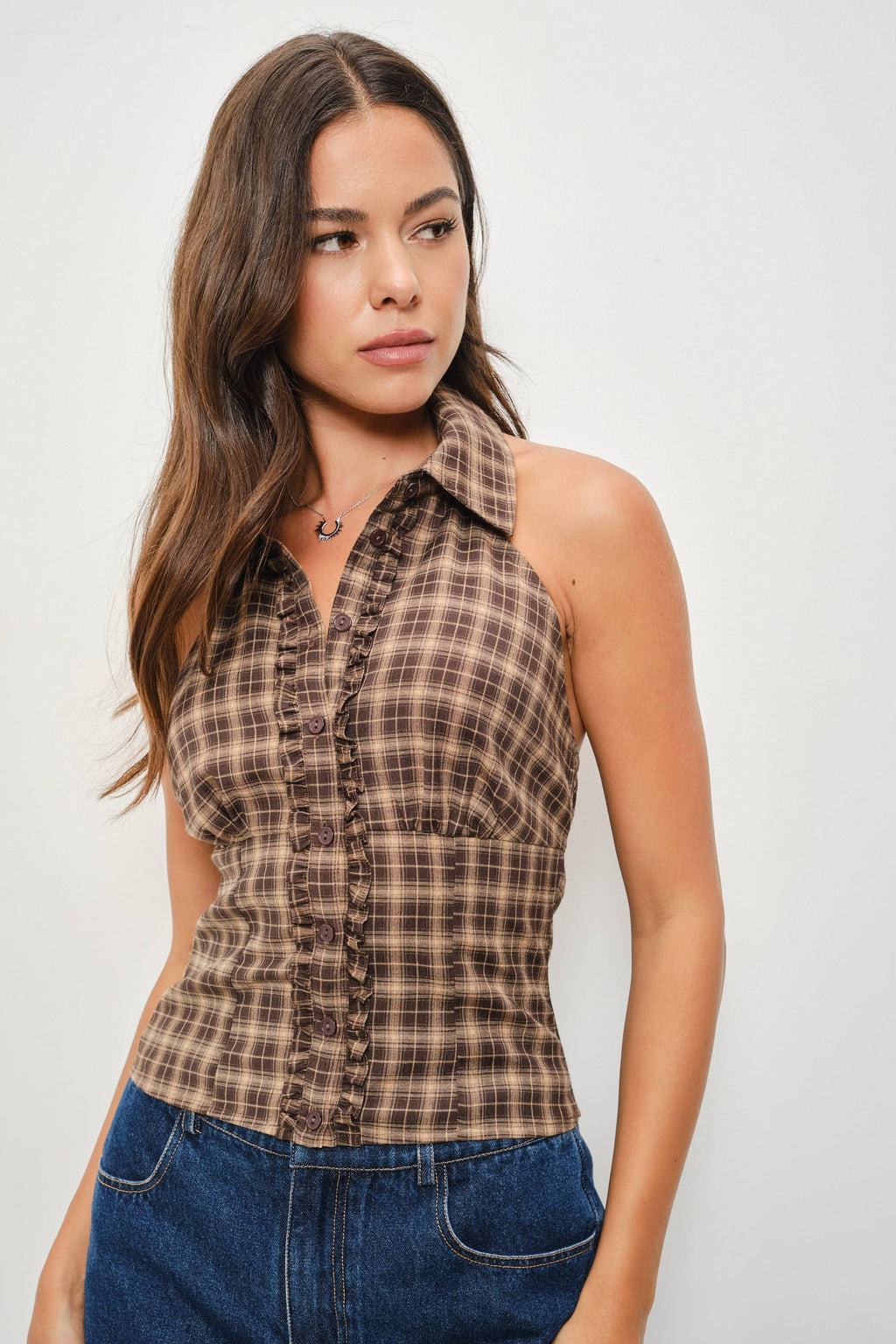 Ruffle Plaid Halter Top