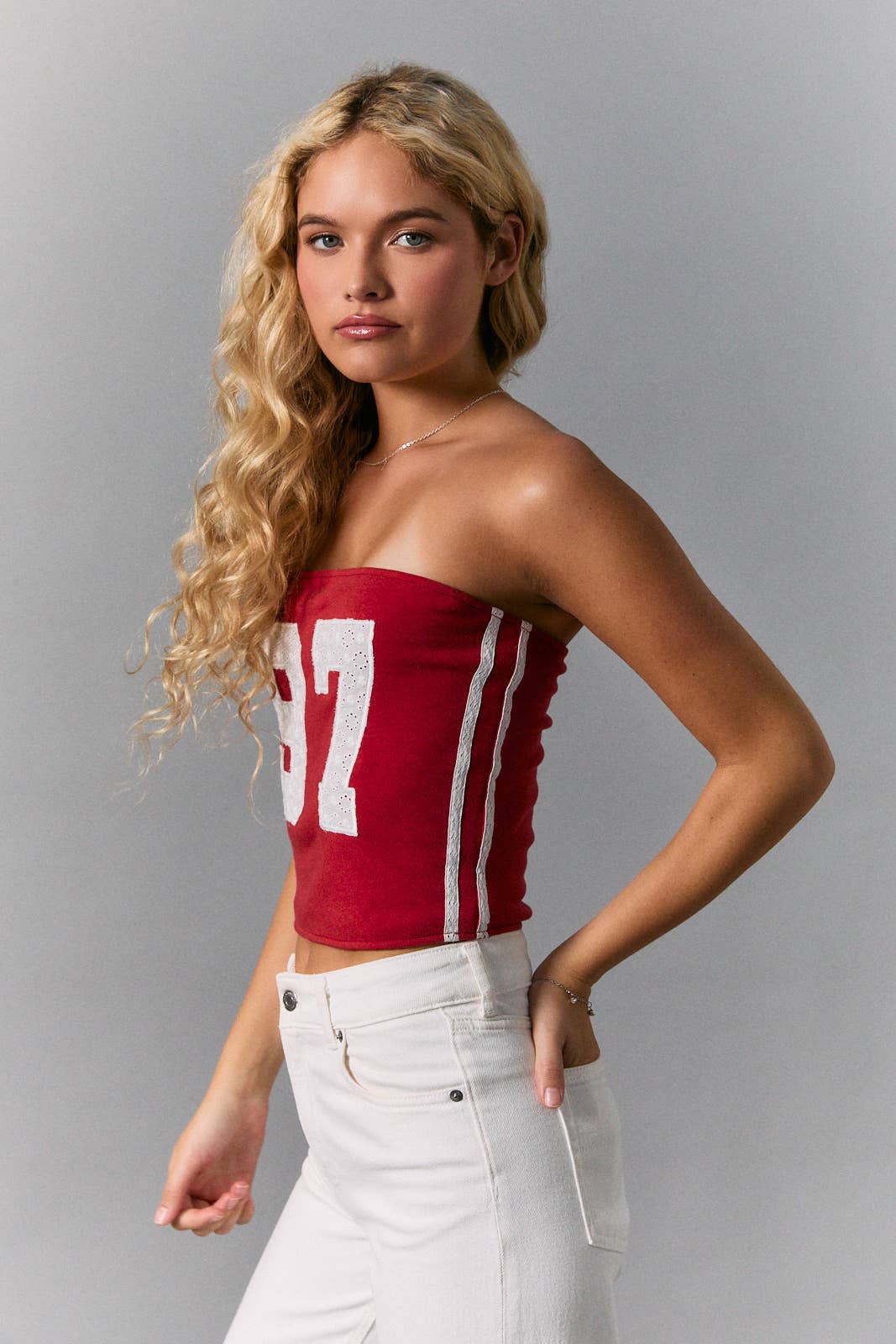 Game Day 97 Eyelet Tube Top – Red/White
