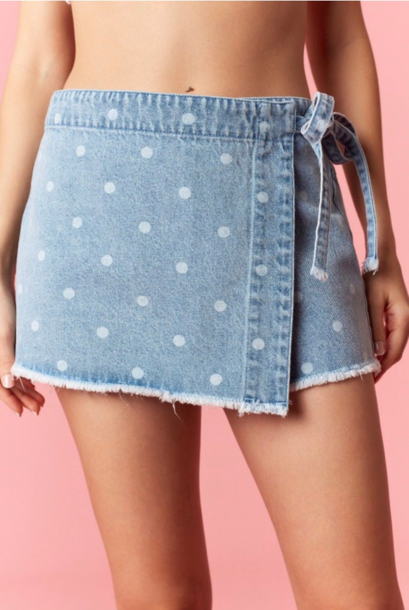 Dotty Denim Wrap Skort