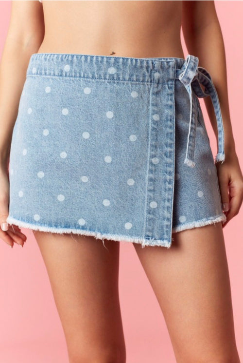 Dotty Denim Wrap Skort