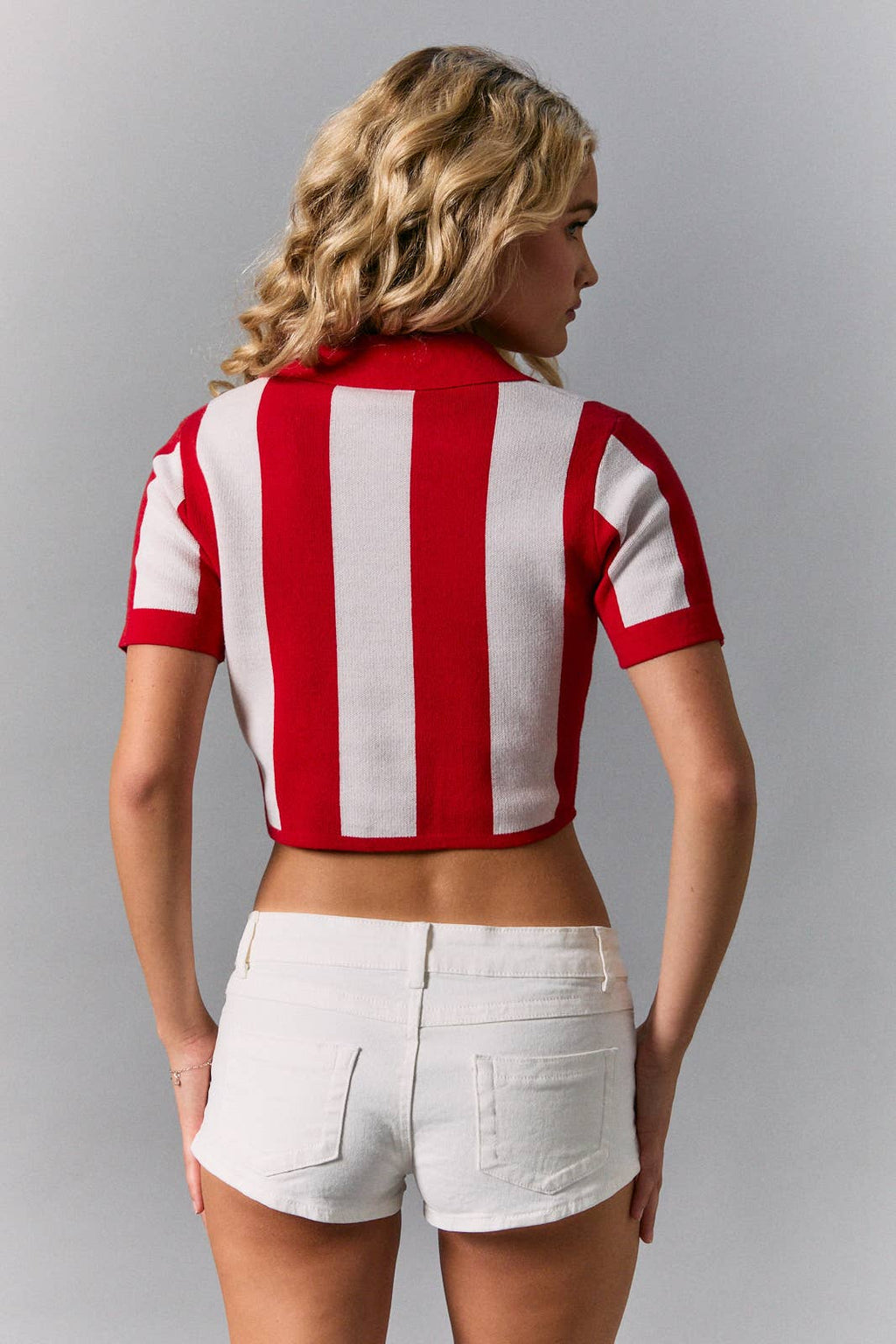 Varsity Stripe Rugby Crop Sweater – Red/White