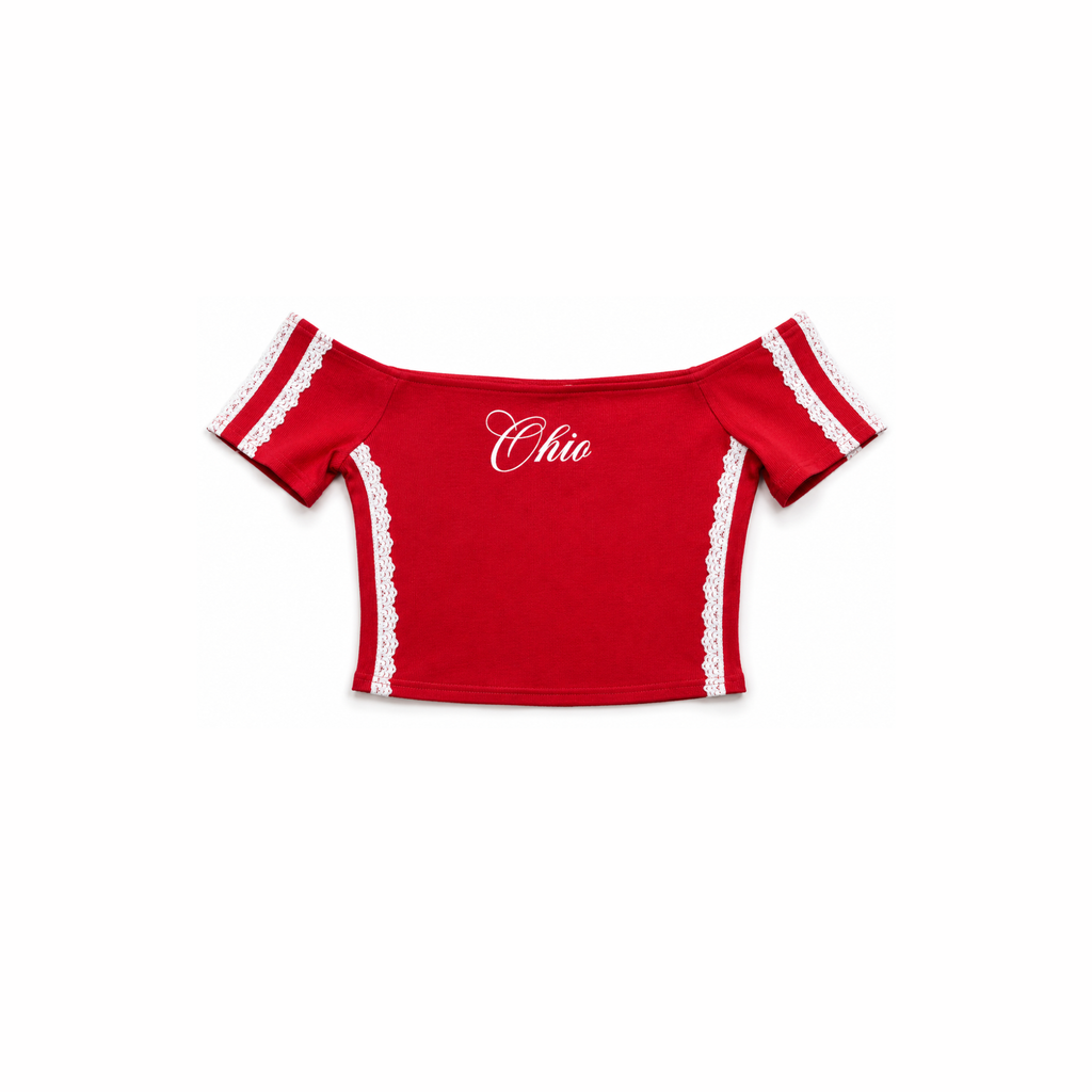 Ohio Lace Trim Off-Shoulder Baby Tee