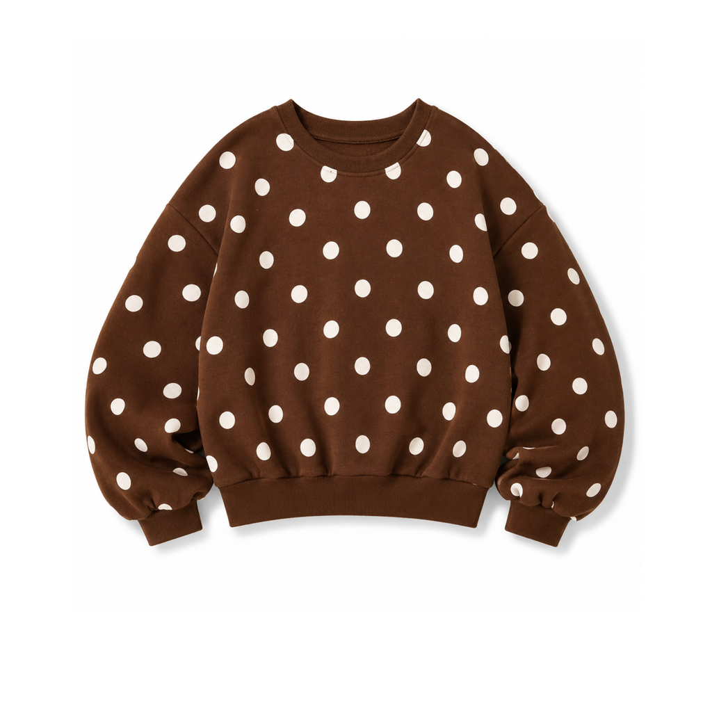 Chocolate Brown Dot Relaxed Fleece Sweatshirt