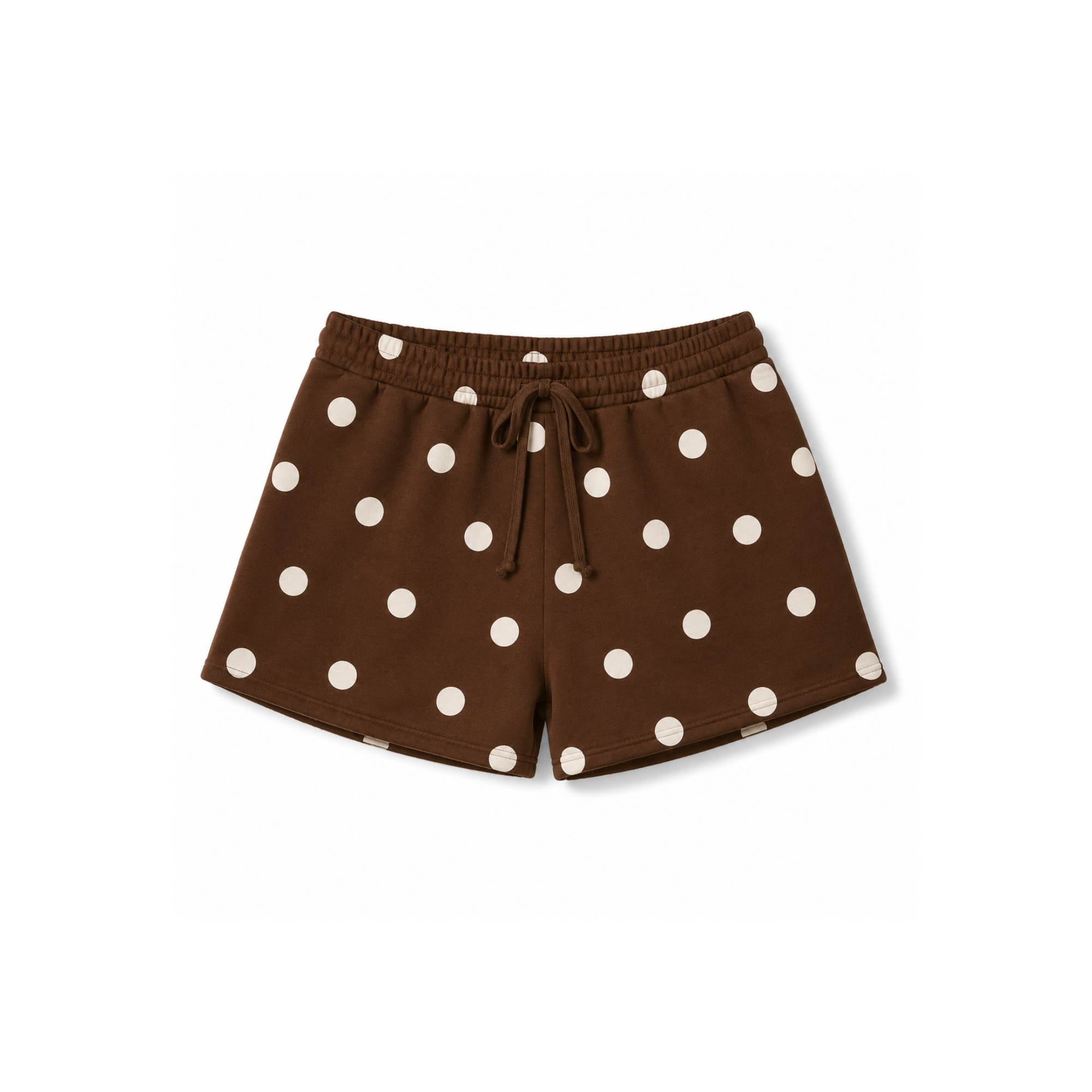 Chocolate Brown Dot Drawstring Fleece Shorts