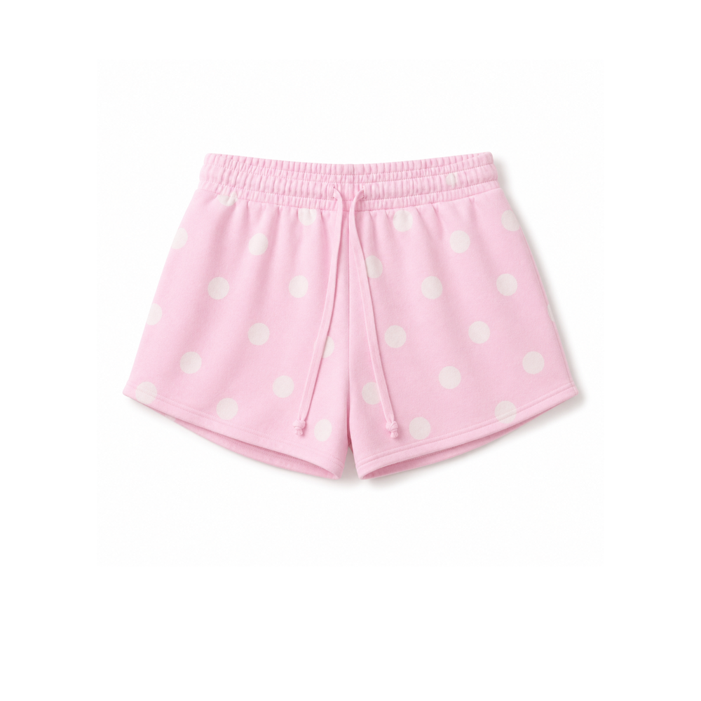 Pink Dot Drawstring Fleece Shorts