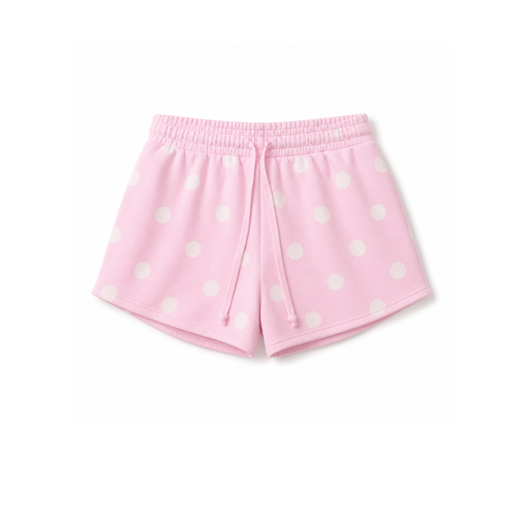 Pink Dot Drawstring Fleece Shorts