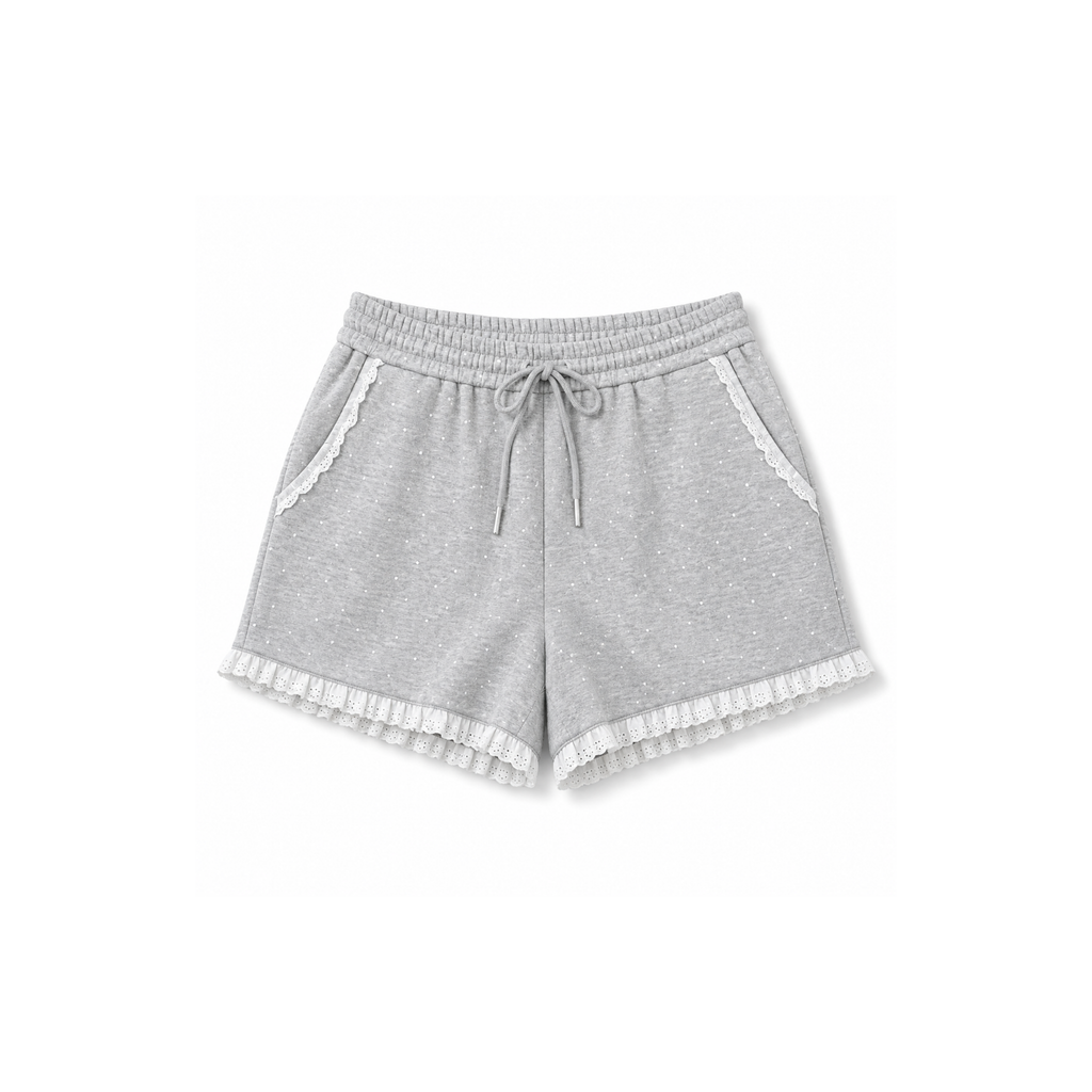 Cloud Dot Lace-Trim Lounge Shorts – Heather Grey