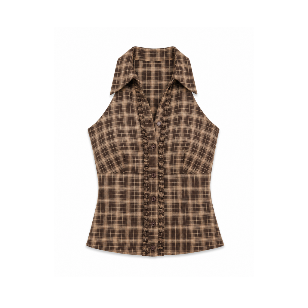 Ruffle Plaid Halter Top