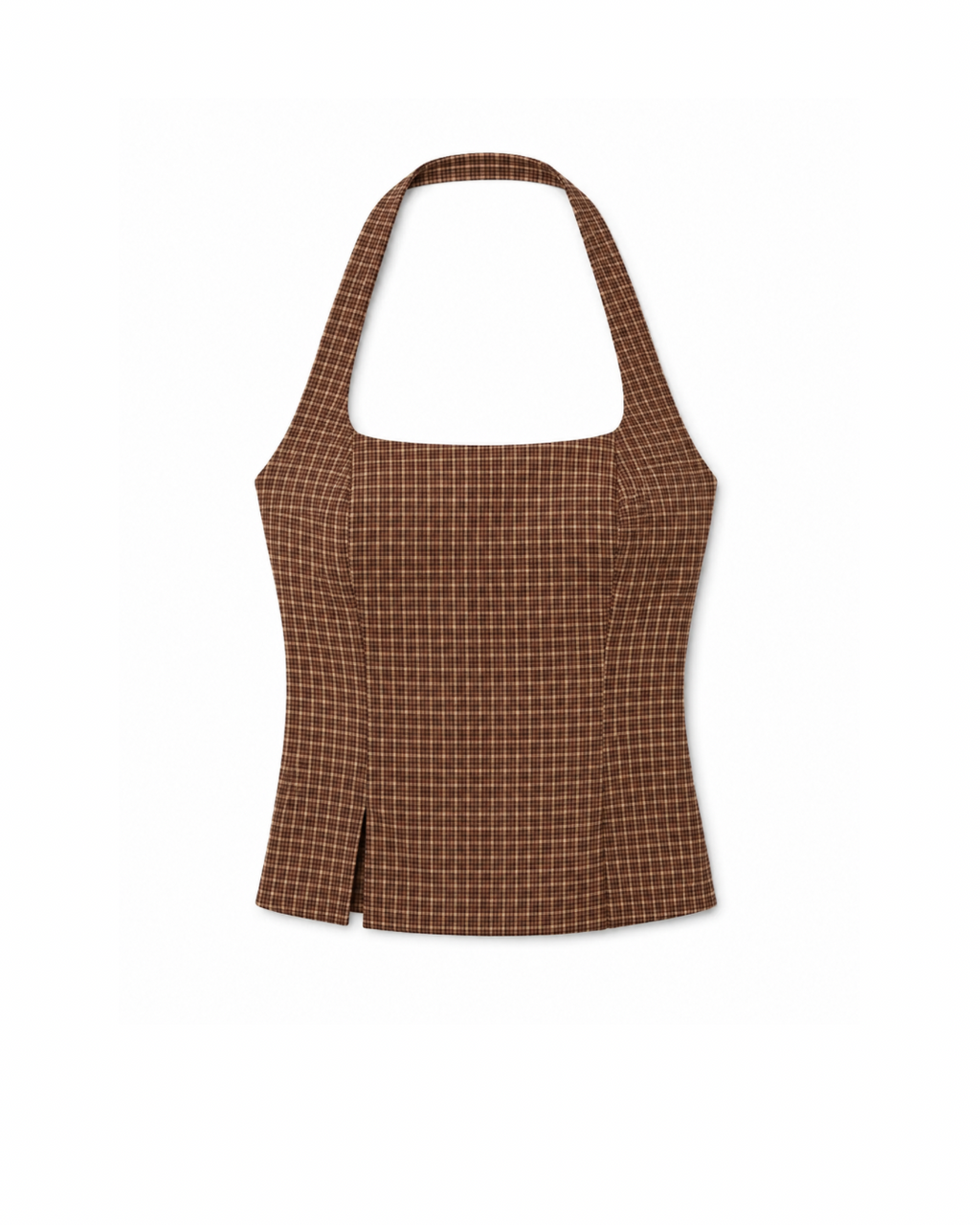 Brown Plaid Tie Halter Top