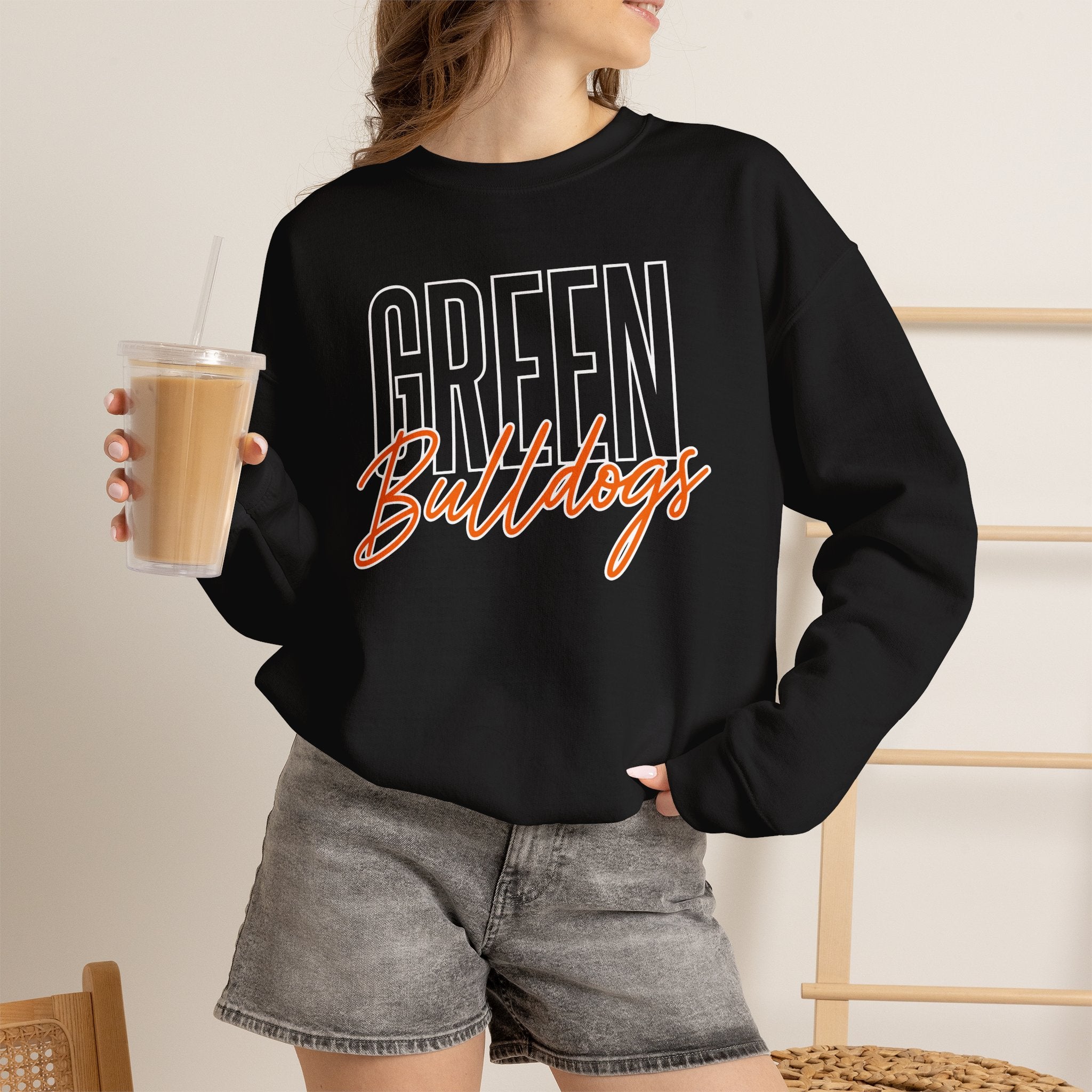 Green Bulldogs Block Script Unisex Crewneck Sweatshirt