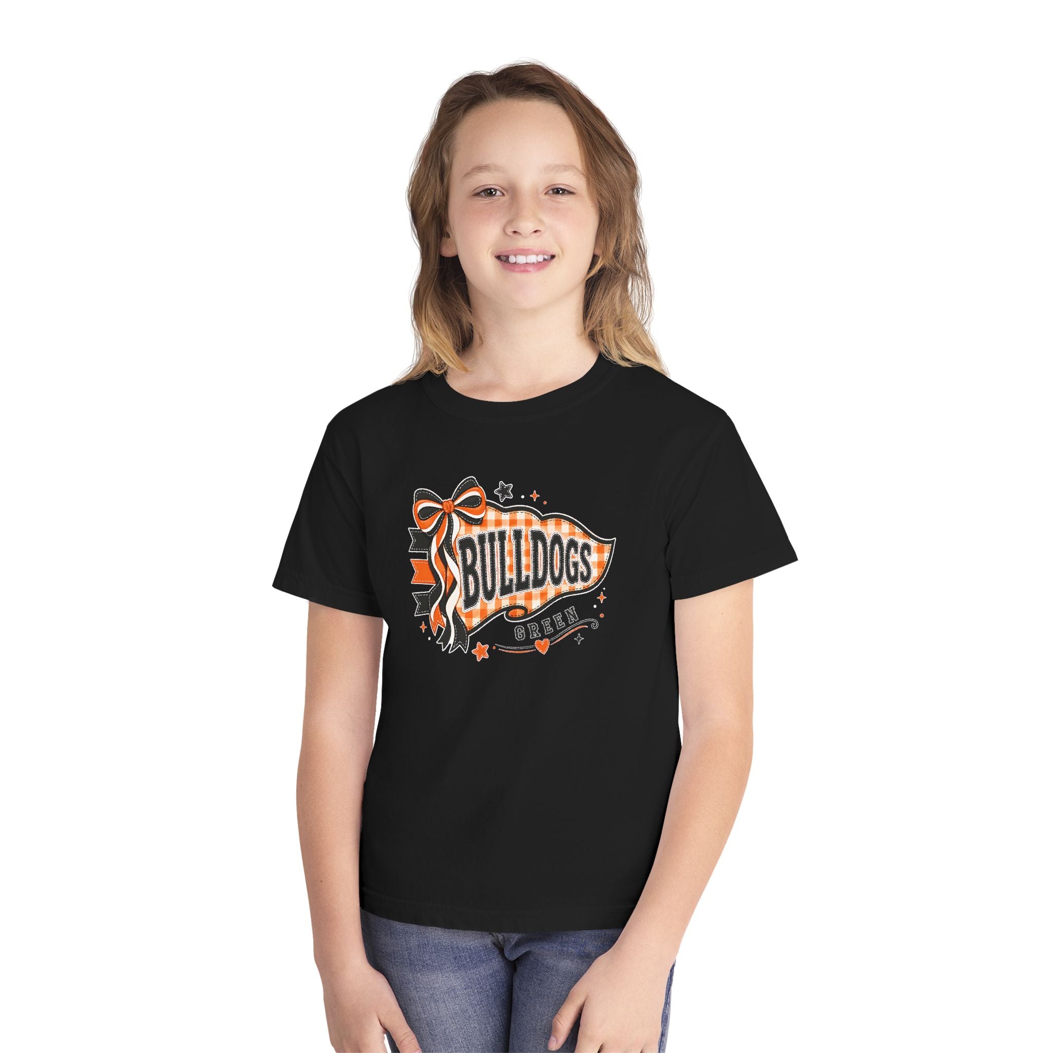 Bulldogs Cheer Mega Phone Bow Youth Tee