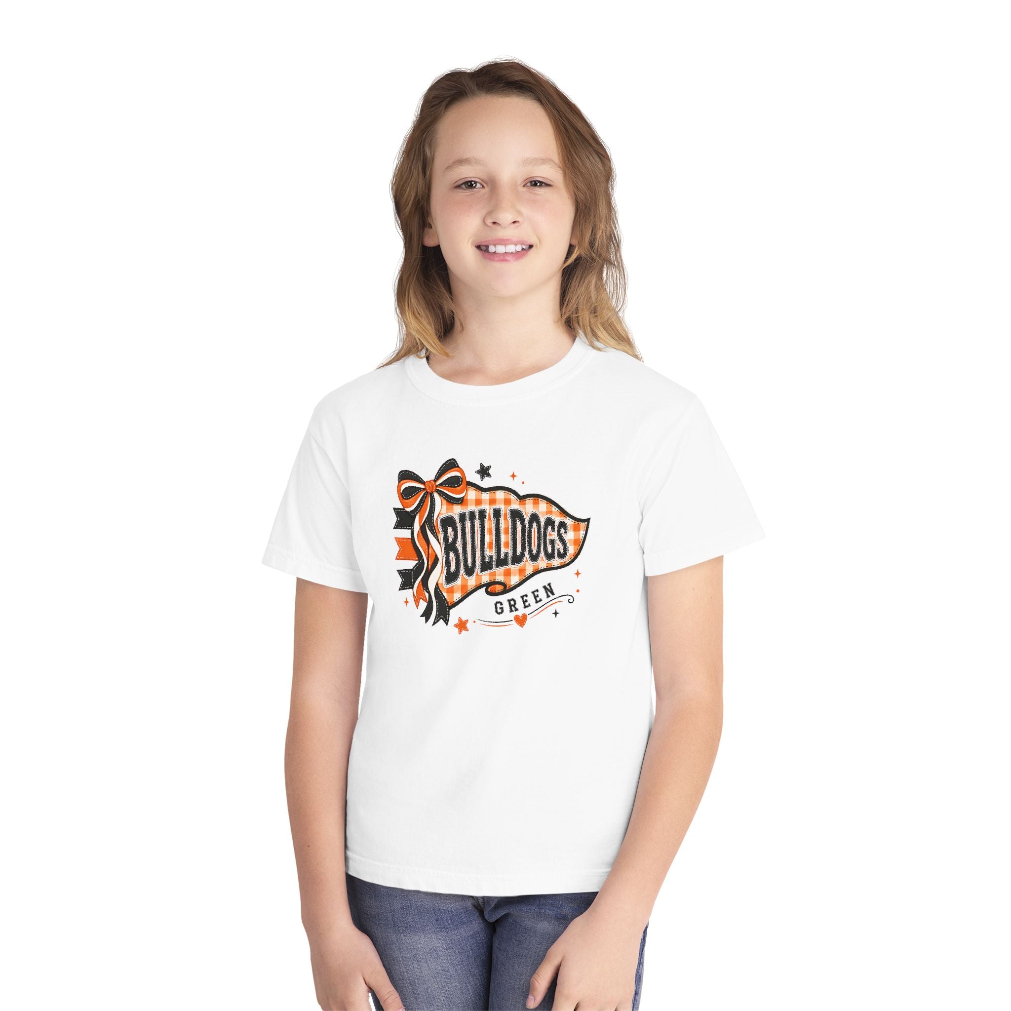 Bulldogs Cheer Mega Phone Bow Youth Tee