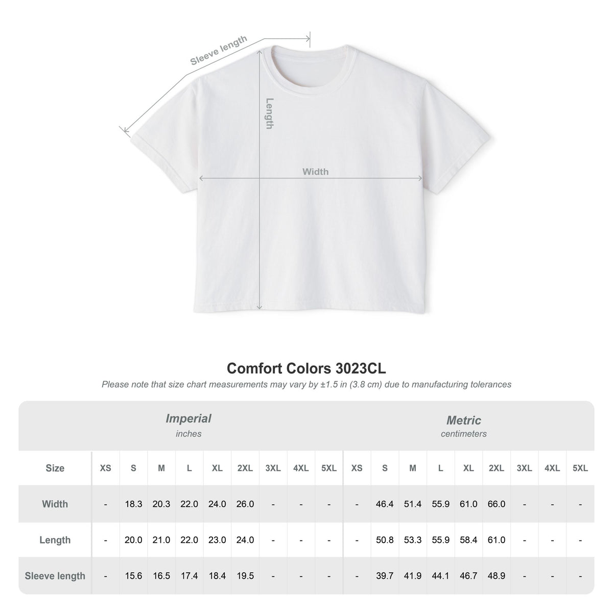 Comfort Colors 3023CL size chart