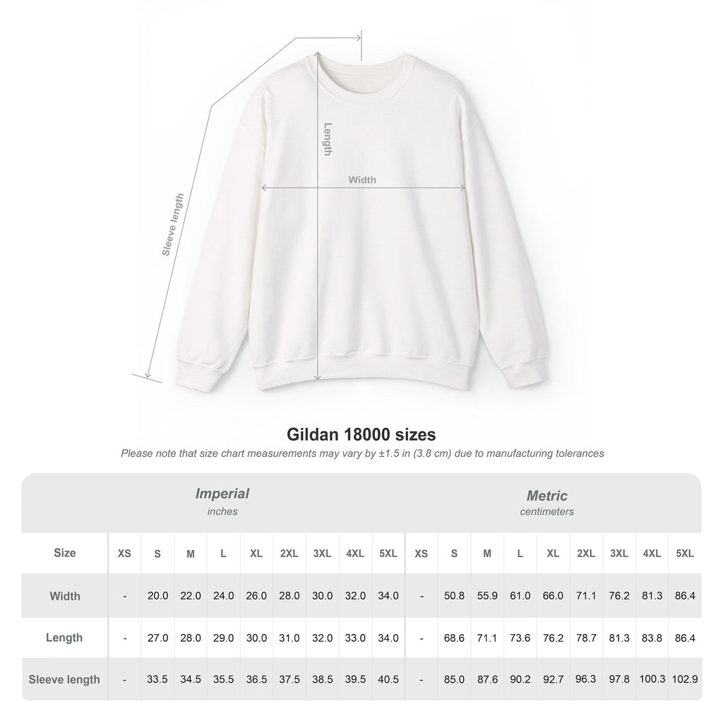 Gildan 18000 crewneck size chart