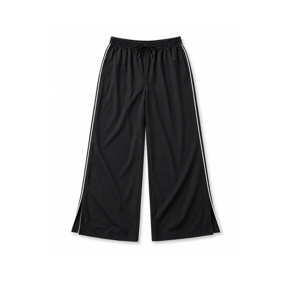On Track Piped Wide-Leg Pants – Black