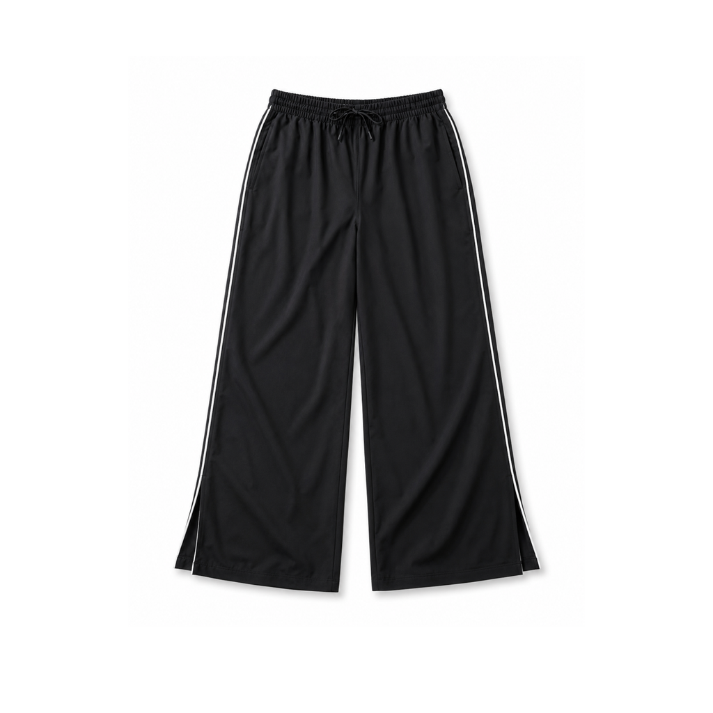 On Track Piped Wide-Leg Pants – Black