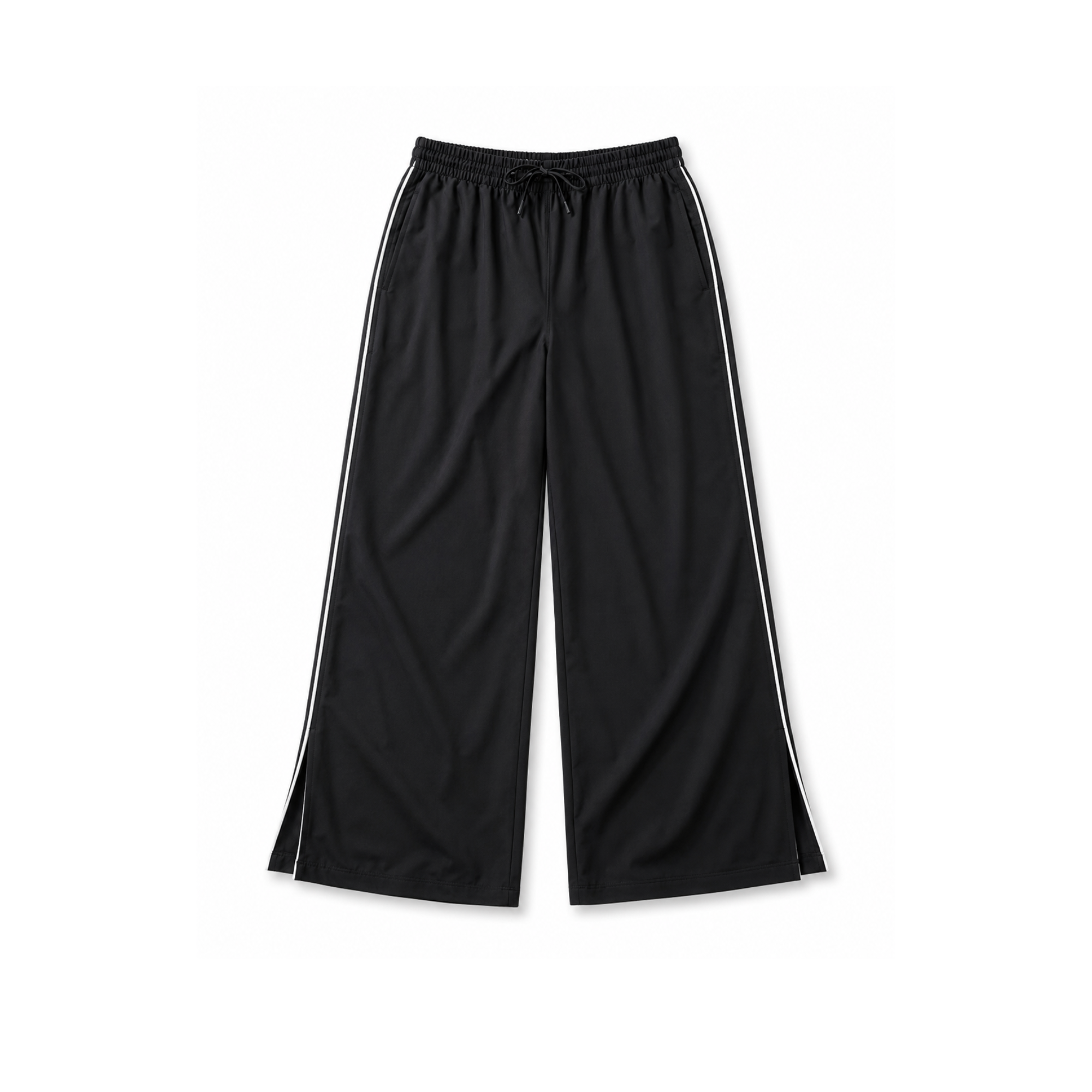 On Track Piped Wide-Leg Pants – Black