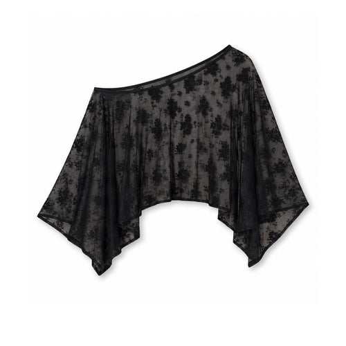 After Dark black sheer floral lace poncho top flat lay
