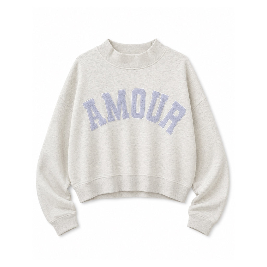 Heather grey Amour oversized mock neck sweatshirt flat lay