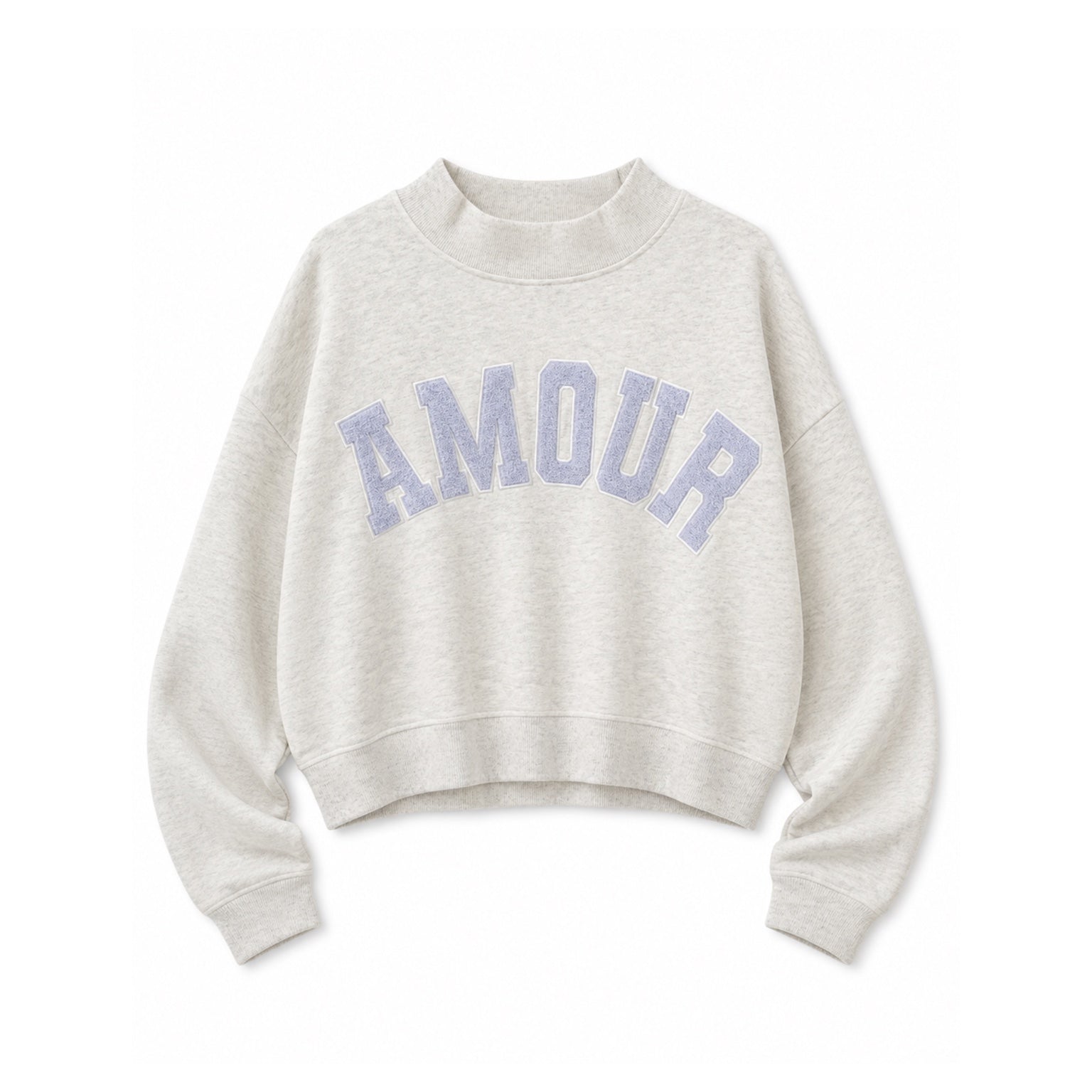 Heather grey Amour oversized mock neck sweatshirt flat lay