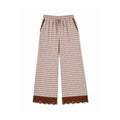 Brown plaid wide leg pull-on pants with lace trim