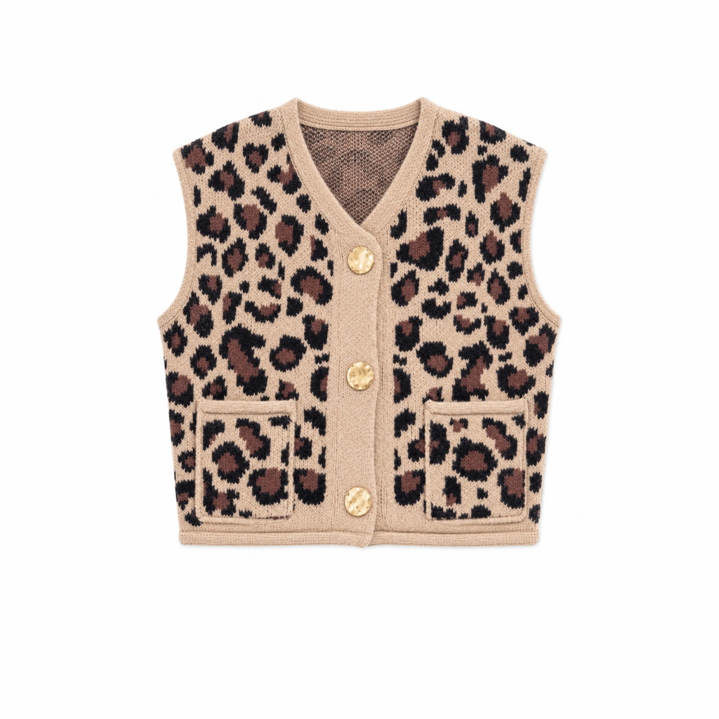 Leopard Print Button Up Sweater Top