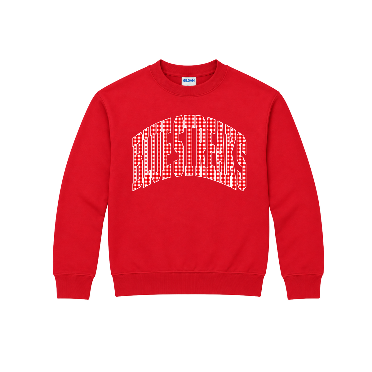 Lake Blue Streaks youth gingham crewneck in red