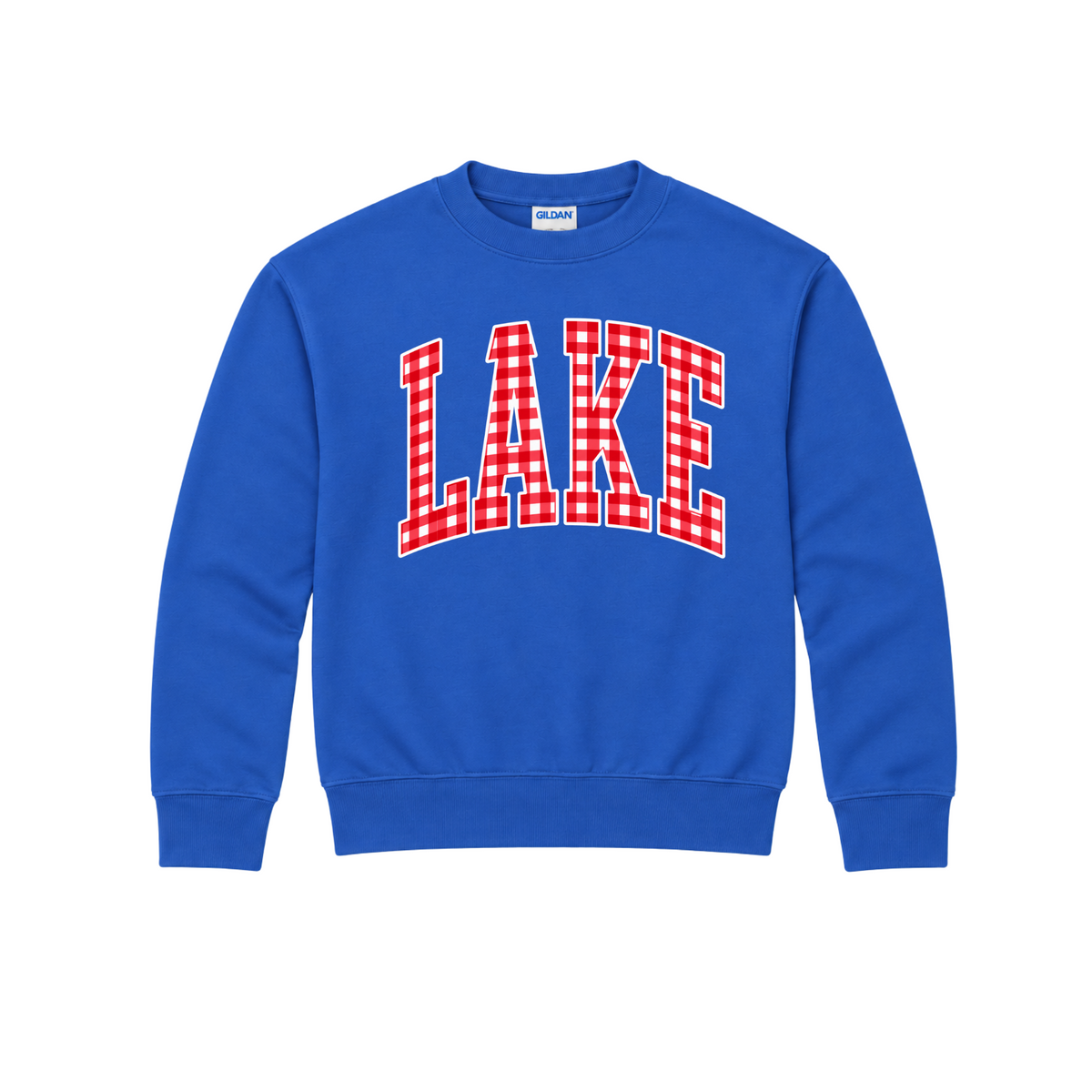 Lake Blue Streaks youth gingham LAKE crewneck in royal blue