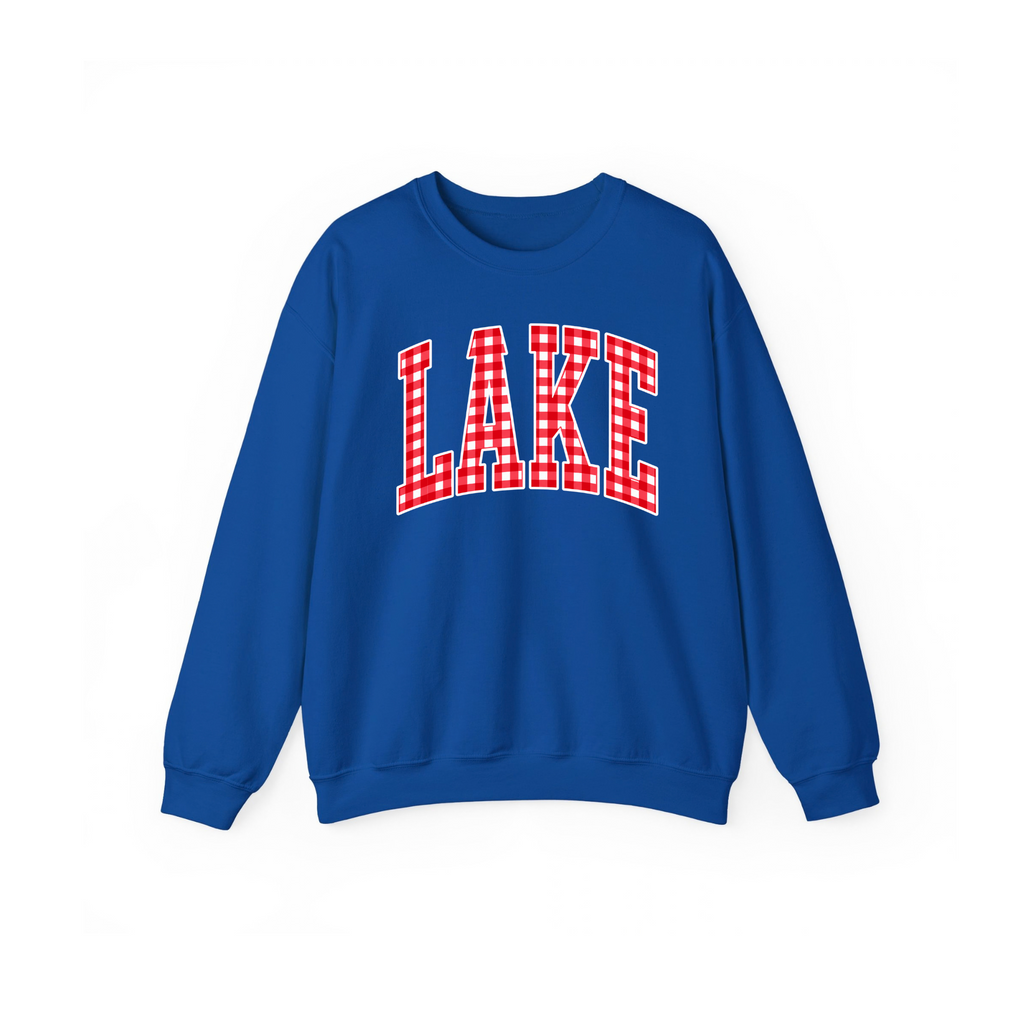 Lake Blue Streaks adult gingham LAKE crewneck in royal blue