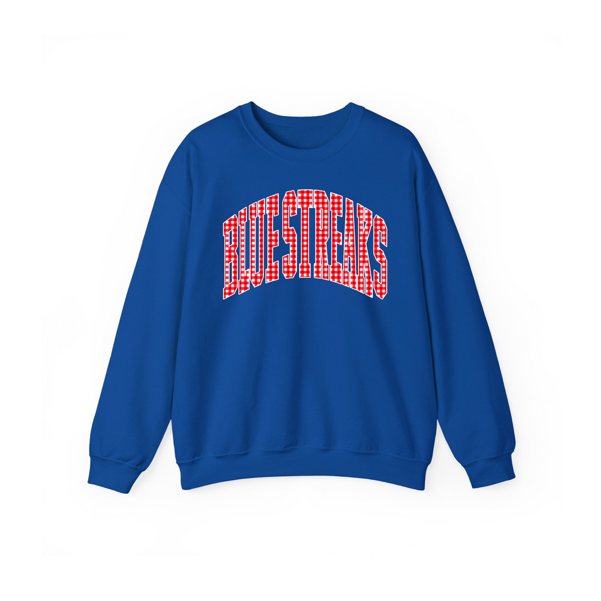 Lake Blue Streaks adult gingham BLUE STREAKS crewneck in royal blue