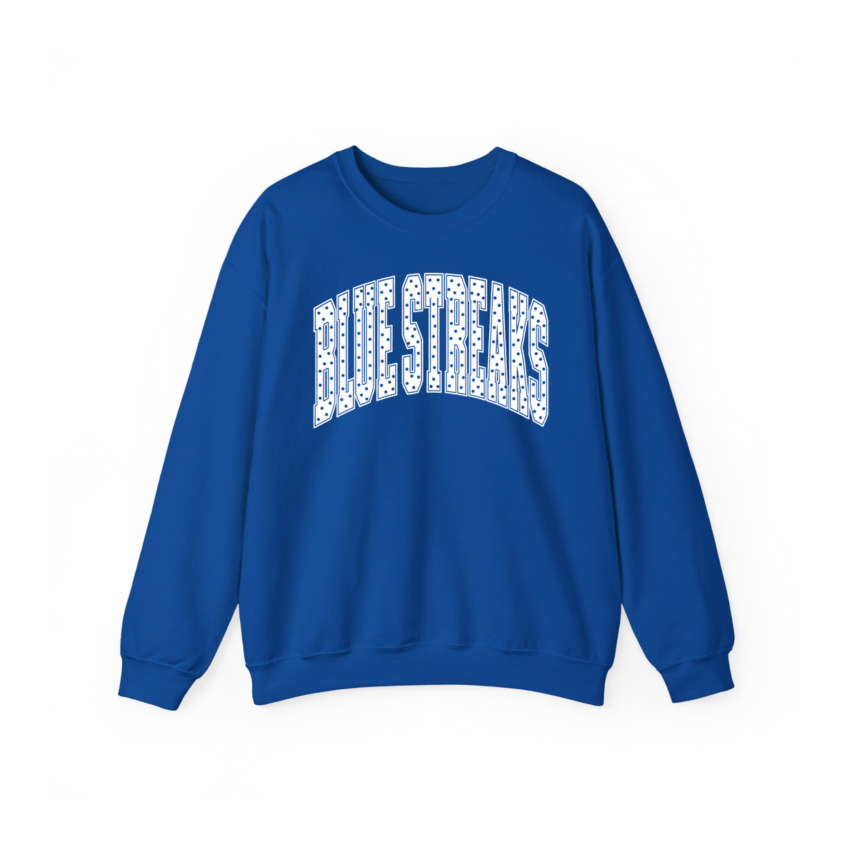 Lake Blue Streaks adult polka dot crewneck in royal blue