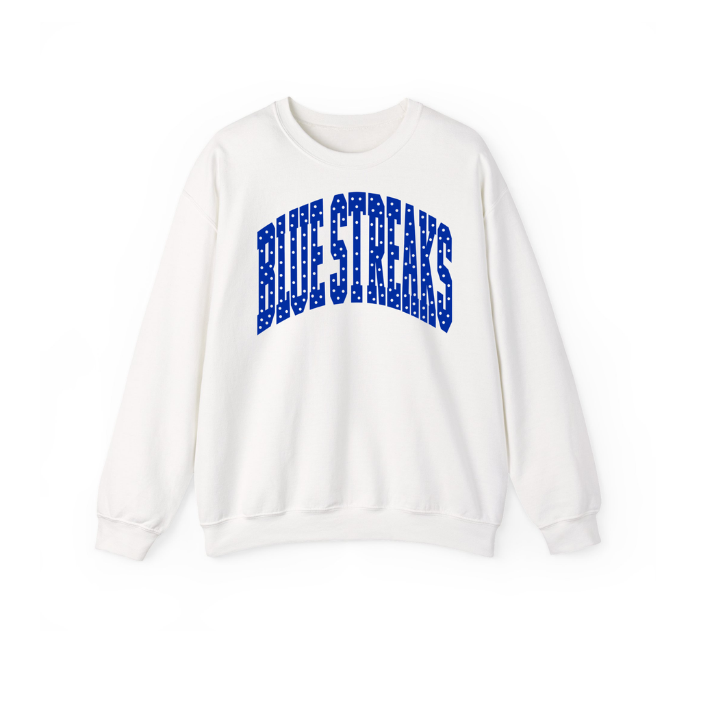 Lake Blue Streaks adult polka dot crewneck in white