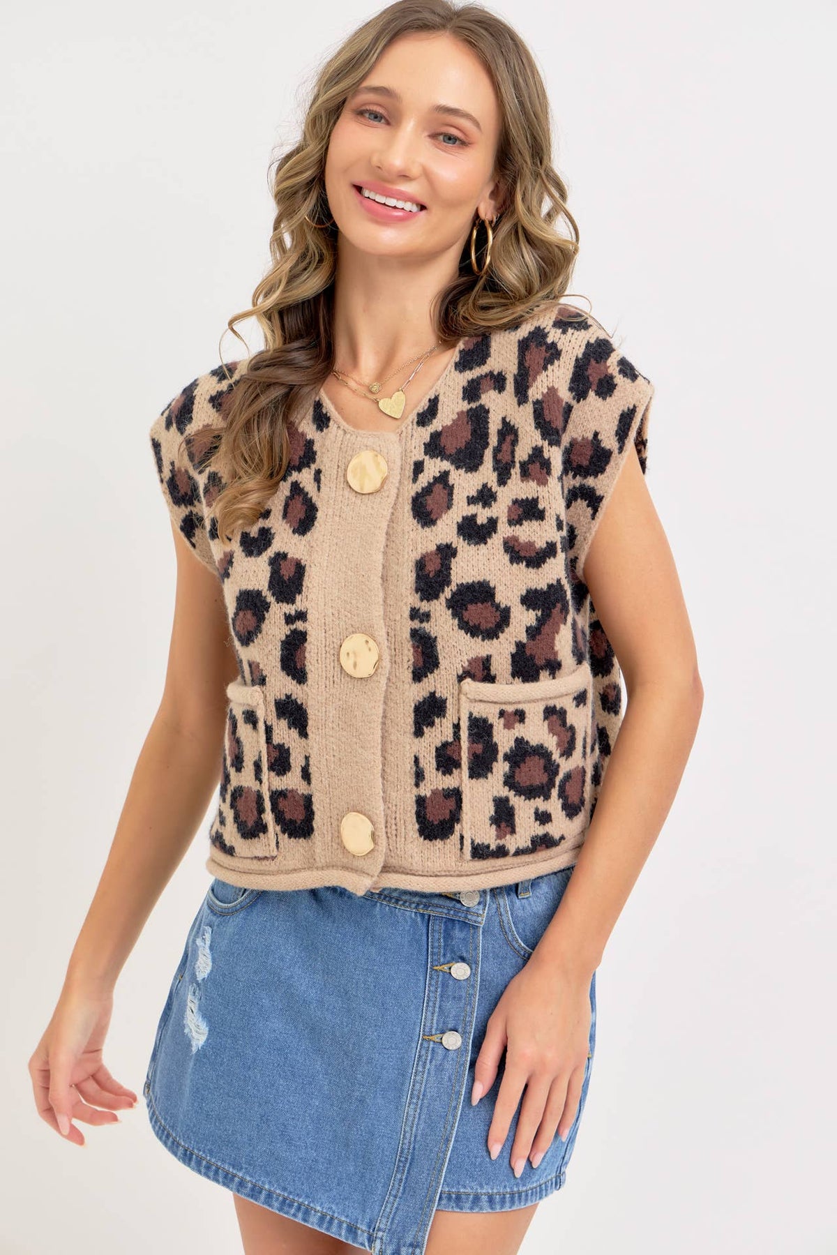 Leopard Print Button Up Sweater Top
