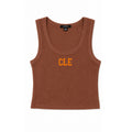 Brown ribbed tank top with orange CLE embroidery
