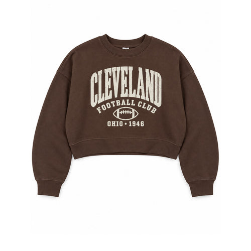 Coffee brown Cleveland Football Club cropped crewneck sweatshirt flat lay