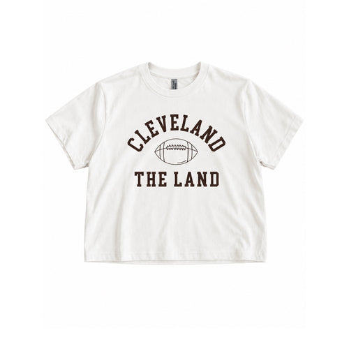 White Cleveland The Land heavyweight boxy T-shirt with football graphic