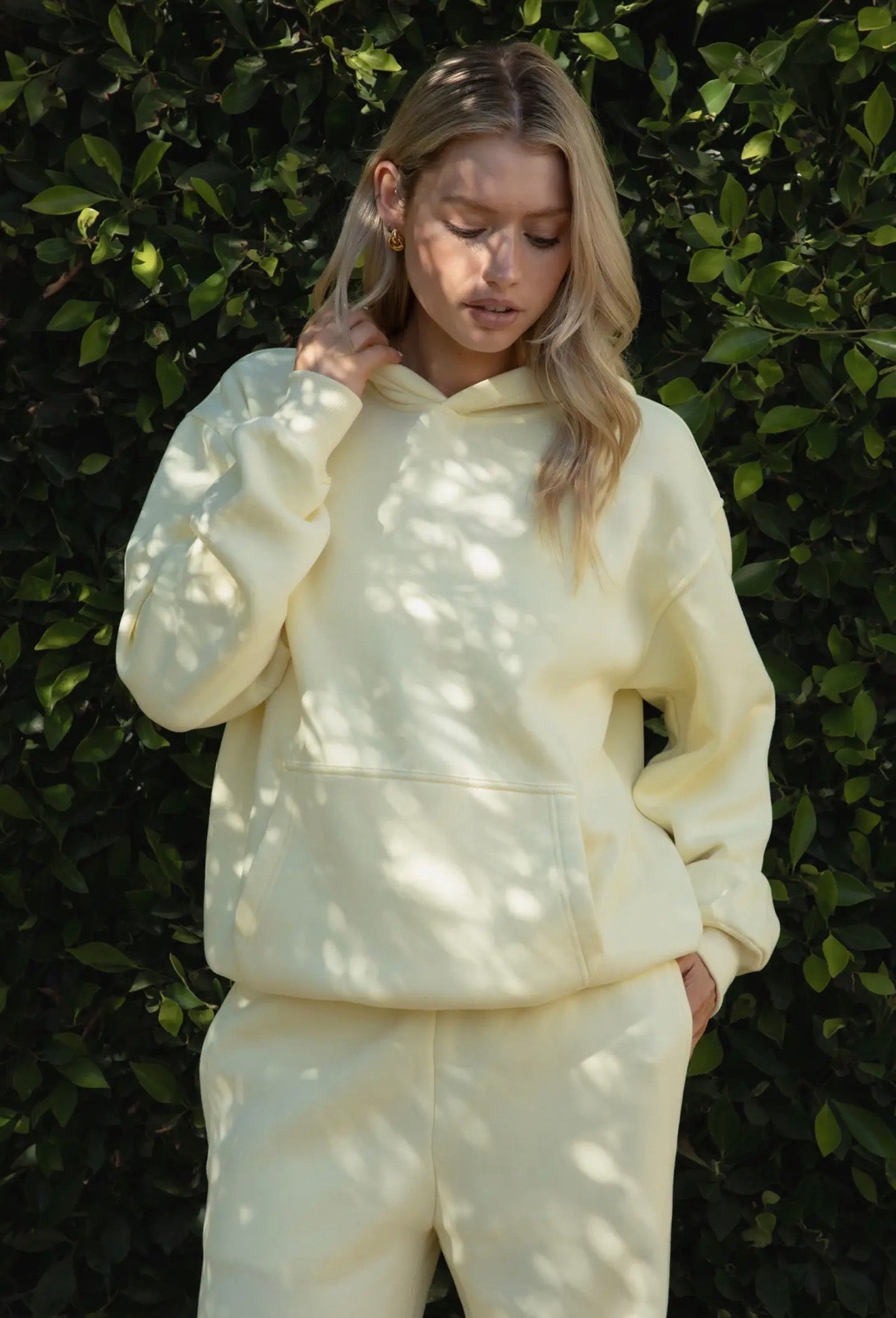 Cloud Nine Oversized Hoodie in Pale Yellow - detail view