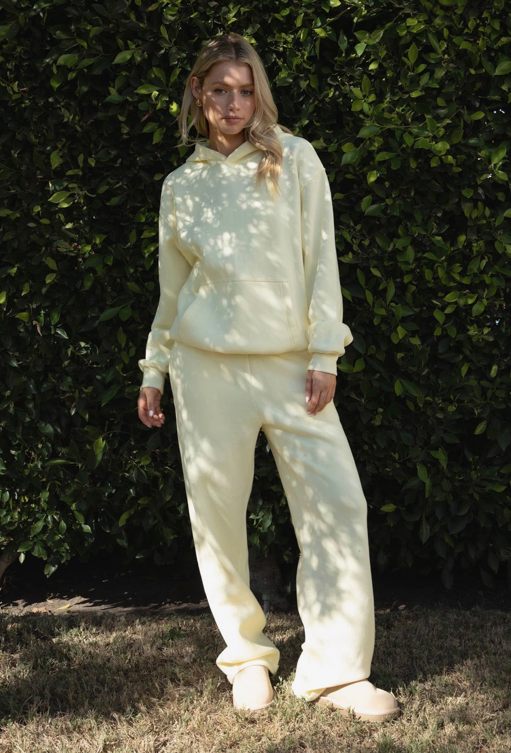 Cloud Nine Oversized Hoodie in Pale Yellow - front view