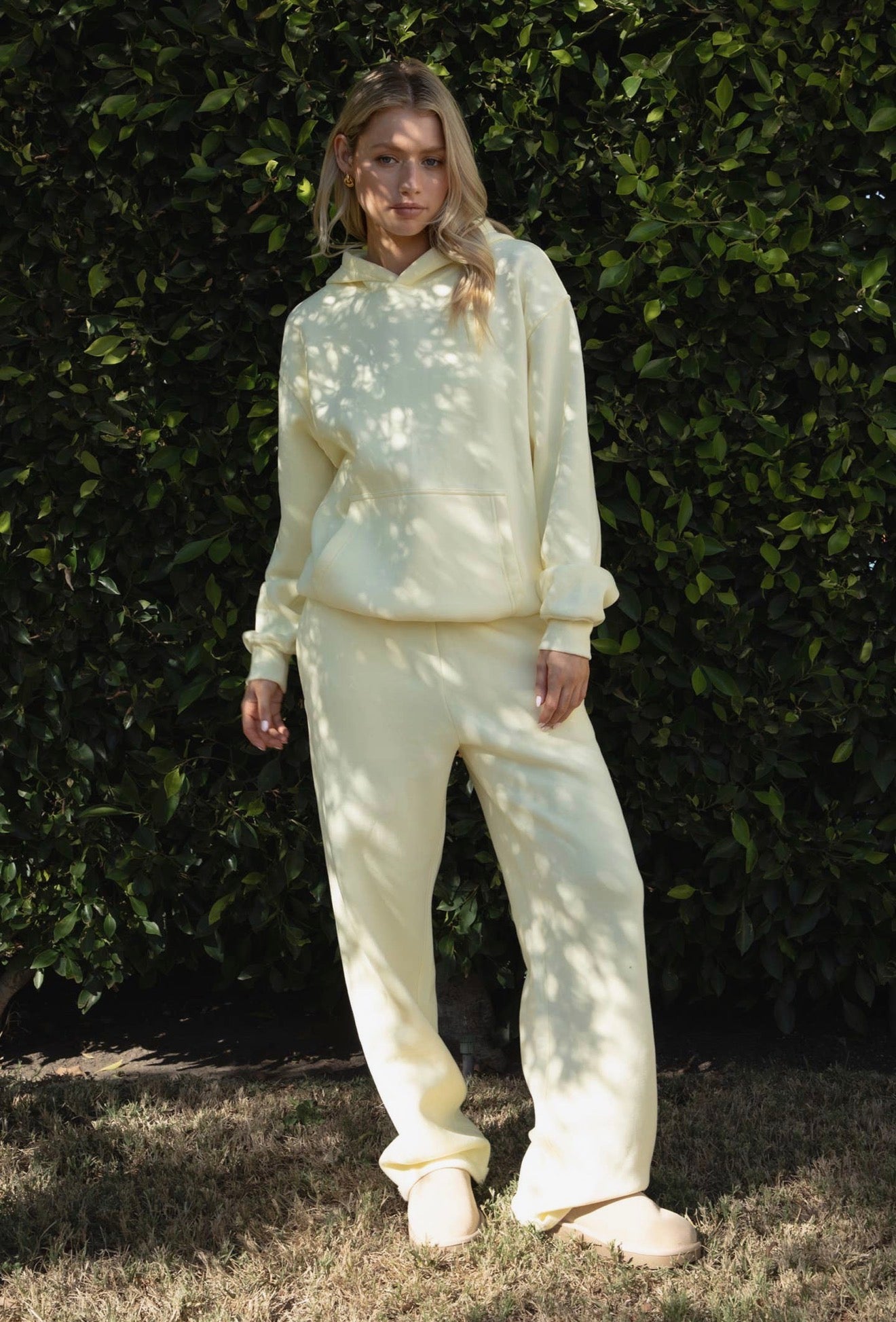 Cloud Nine Oversized Hoodie in Pale Yellow - front view