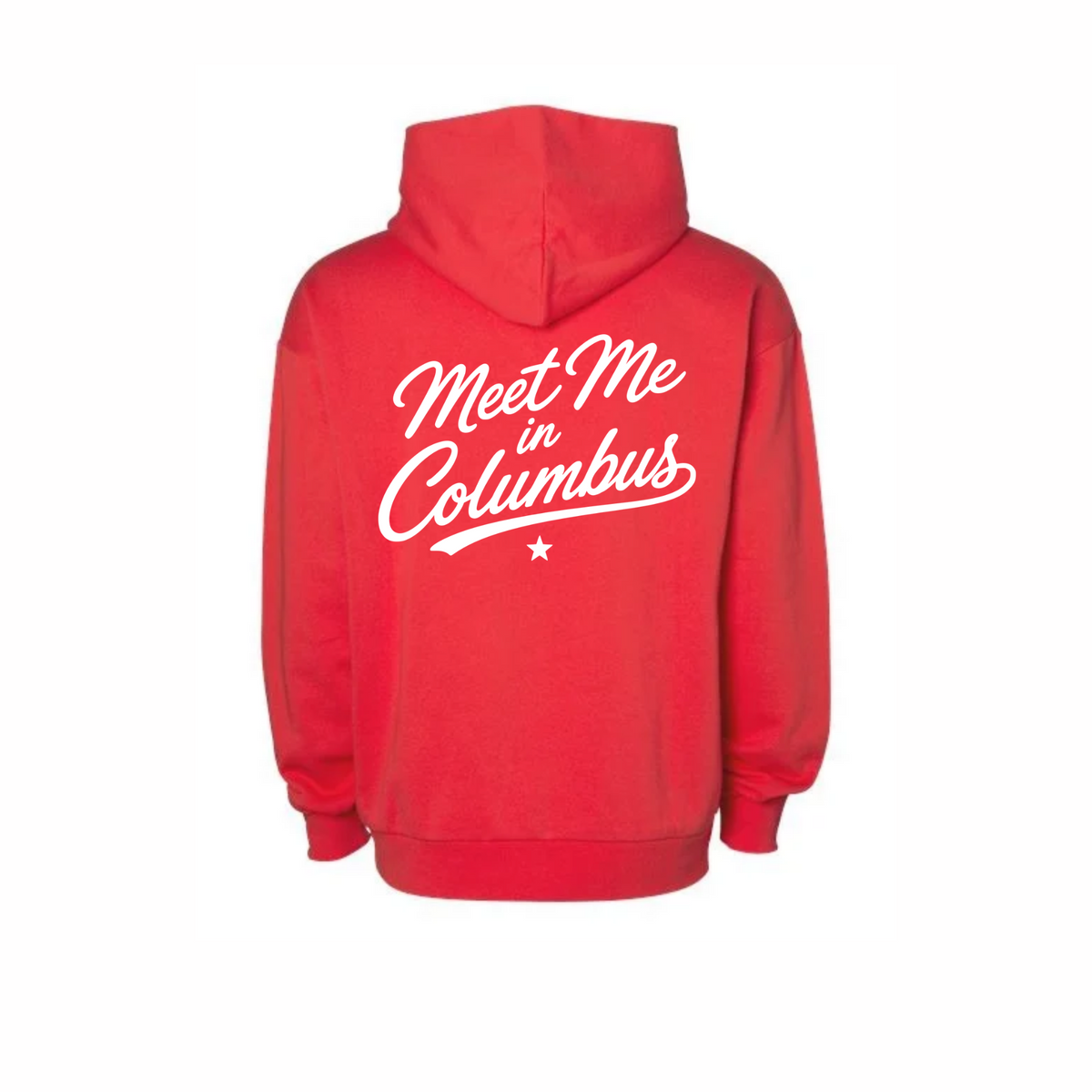 Cherry Columbus Social Club hoodie back with Meet Me in Columbus design