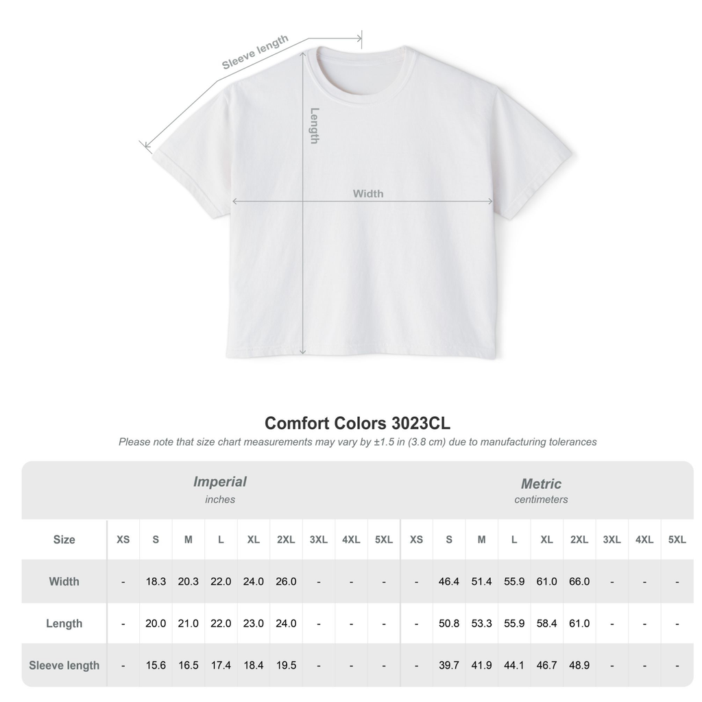 Comfort Colors 3023CL boxy cropped tee size chart